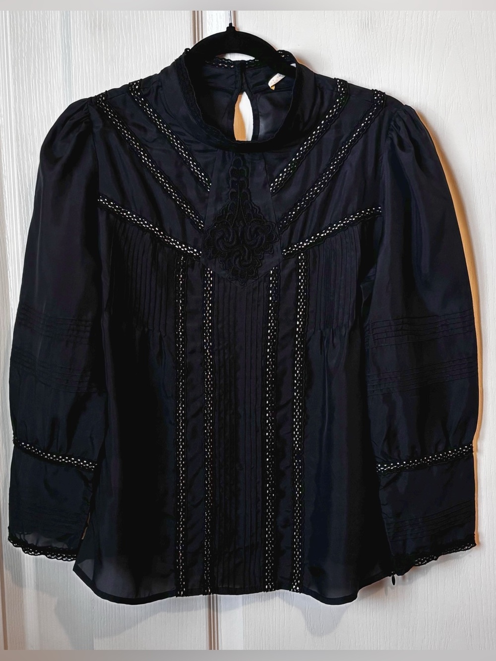 Twelfth Street by Cynthia Vincent Black Lace-Trim Victorian Blouse Medium